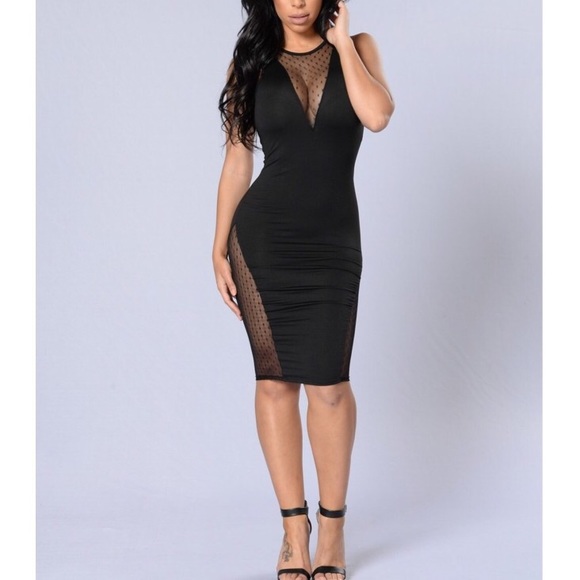 Dresses & Skirts - Sleeveless Polka Dot Mesh Panels Black dress